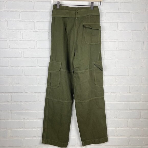 ❌SOLD❌ Aritzia Wide leg Cargo Pants linen cotton olive green tie front size 2 - Picture 3 of 13